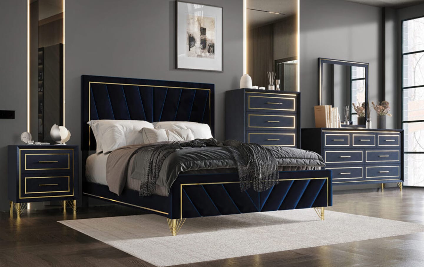 blue dresser set Amazon.com: RoyalCraft 32" Large Nightstand Set of 2, Fluted Painted Wood Dresser with 3 Spacious Drawers, Blue Modern Bedside Table for Bedroom : Home & Kitchen